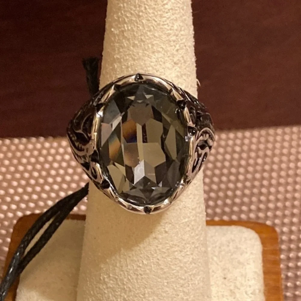 NWT Anthony Jacobs men’s stainless steel multi-faceted crystal ring